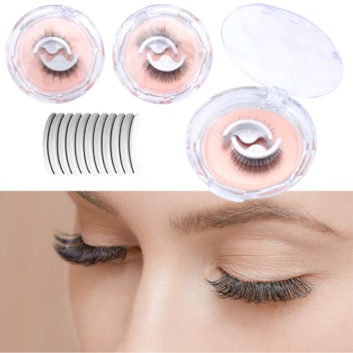 Wiederverwendbar Selbstklebende Wimpern Natürlich Künstliche Wimpern Wasserfest Fake Lashes kein Kleber Oder Eyeliner Nötig-Natürlich, Dicht, Curling 3D Wimpern Cat Eye Lashes Fluffy Fake (Serie M) von HENGBIRD