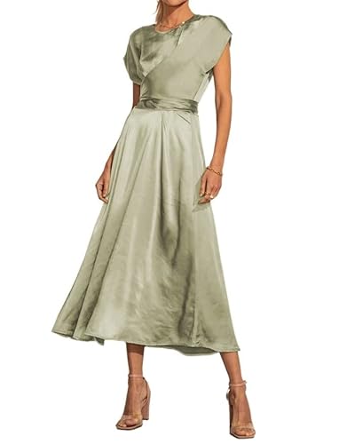 HENGNICE Damen Frühlings- Und Sommerrockträger Aus Hochwertigem Satin, Ärmelloses Kleid, Temperament, Elegantes, Leichtes Abendkleid (Color : GQQU067-Light Green, Size : S) von HENGNICE