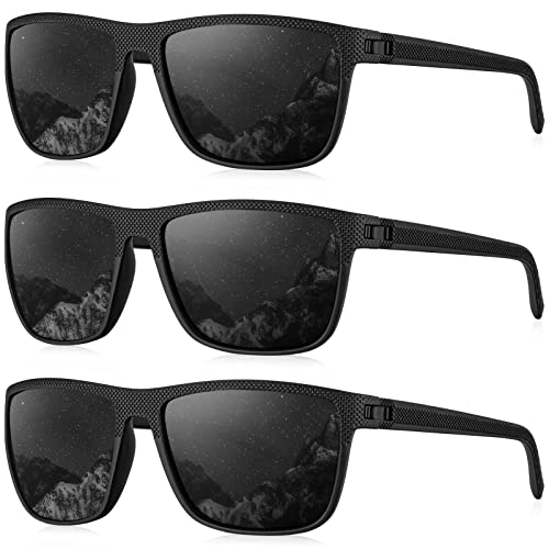 HENGOSEN Polarisierte Sonnenbrille für Herren, klassische Sonnenbrille mit UV400-Schutz, Angeln, Fahren, Golf, 3 Stück, A01-black/black/black, M HENGOSEN Polarisierte Sonnenbrille für Herren, klassische Sonnenbrille mit UV400-Schutz, Angeln, Fahren, Golf, 3 Stück, A01-black/black/black, M von HENGOSEN