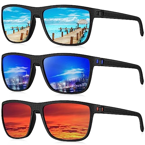 HENGOSEN Polarisierte Sonnenbrille für Herren, klassische Sonnenbrille mit UV400-Schutz, Angeln, Fahren, Golf, 3 Stück, A05-Ice Blue/Dark Blue/Red, M HENGOSEN Polarisierte Sonnenbrille für Herren, klassische Sonnenbrille mit UV400-Schutz, Angeln, Fahren, Golf, 3 Stück, A05-Ice Blue/Dark Blue/Red, M von HENGOSEN