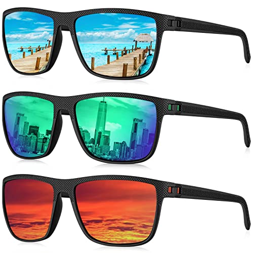 HENGOSEN Polarisierte Sonnenbrille für Herren, klassische Sonnenbrille mit UV400-Schutz, Angeln, Fahren, Golf, 3 Stück, A07-Eisblau/Grün/Rot, M HENGOSEN Polarisierte Sonnenbrille für Herren, klassische Sonnenbrille mit UV400-Schutz, Angeln, Fahren, Golf, 3 Stück, A07-Eisblau/Grün/Rot, M von HENGOSEN