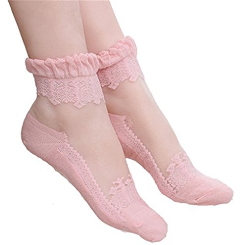 HENGSONG 1 Paar Frauen Spitze Söckchen Ultradünne Transparent Elastic Socken (Rosa) von HENGSONG