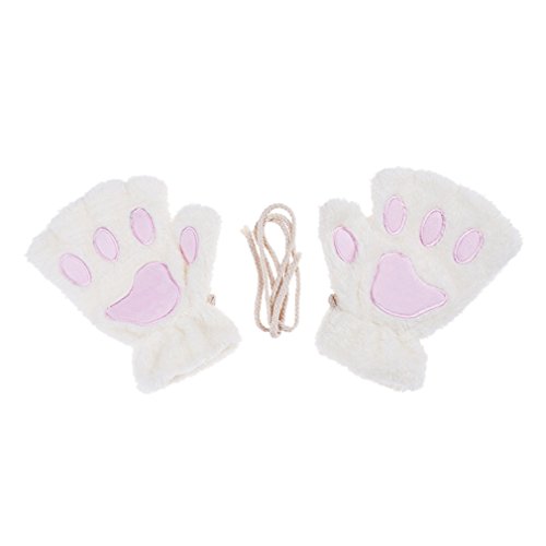 HENGSONG Damen Mädchen Süße Katze Klaue Bär Pfote Plüsch Fingerlose Handschuhe Fäustlinge Winter Halbfingerhandschuhe (Weiß) von HENGSONG