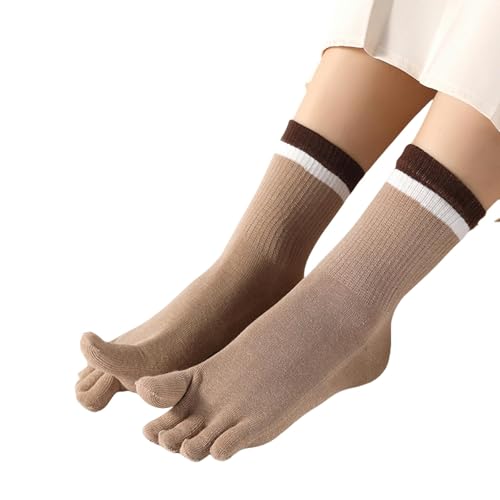 HENLOS Zehensocken 3 Paar Fünf-Finger-socken Mit Mittlerer Röhre, Frauenbecher-socken Von Frauen, Sports Socken Von Sports-Khaki-durchschnittlicher Code von HENLOS