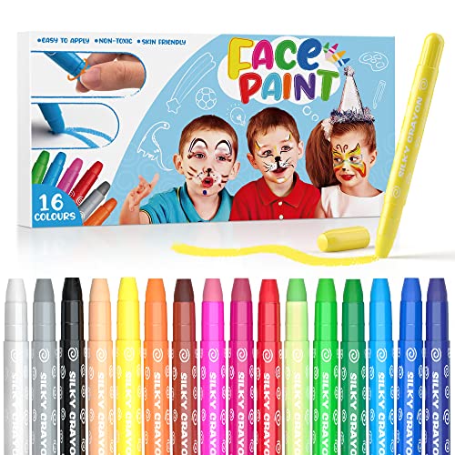 HENMI Gesichtsfarbe, 16 Farben Fasching Schminke Kinder, Ungiftig Und Sicher Kinderschminken, Kinderschminke Set für Karnevalsschminke Makeup/Kindergeburtstag/Weihnachtsfeier/Halloween von HENMI