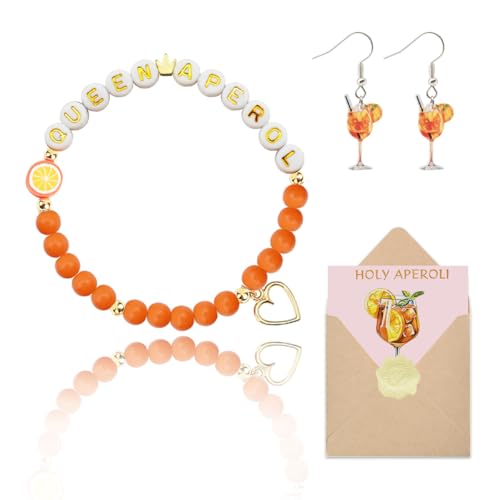 HENOUXIANG Aperol Armband,Aperol ohrringe,Aperol Geschenk,QUEEN APEROL Deko Aeschenke fur Aperol Fans Freundin Kollegen Familien Frau Mädchen von HENOUXIANG