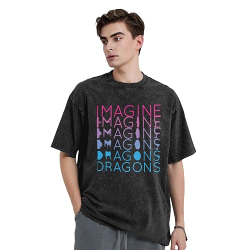 Imagine%Band Dragons* Shirts, originelle Herren-Baumwoll-Musik-Grafik-T-Shirts, Konzert-T-Shirt, übergroß, kurzärmlig, lässig, locker gewaschen, Basic-T-Shirt Medium von HENQICYT