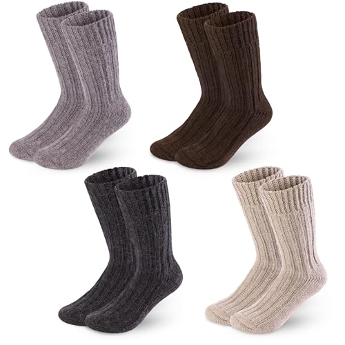 HENRY BRUBAKER Alpaka Socken - 4 Paar warme Alpakasocken - Wollsocken aus Alpakawolle - Kuschelsocken Wintersocken für Damen und Herren - Stricksocken für Kalte Tage - Grau, Beige, Braun - 43-46 von HENRY BRUBAKER