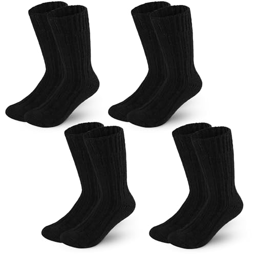 HENRY BRUBAKER Alpaka Socken - 4 Paar warme Alpakasocken - Wollsocken aus Alpakawolle - Wintersocken Kuschelsocken für Damen und Herren - Stricksocken für Kalte Tage - Schwarz - 43-46 von HENRY BRUBAKER