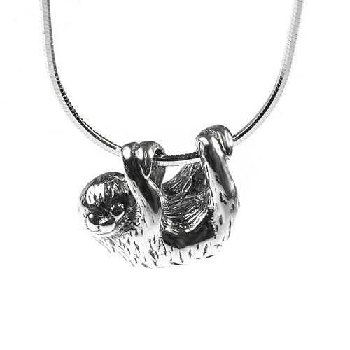 HENRYKA Faultier Halskette aus massivem 925er Silber mit 45,7 cm Silberkette mit Geschenkbox - Tierschmuck Geschenke, Sterling Silber von HENRYKA