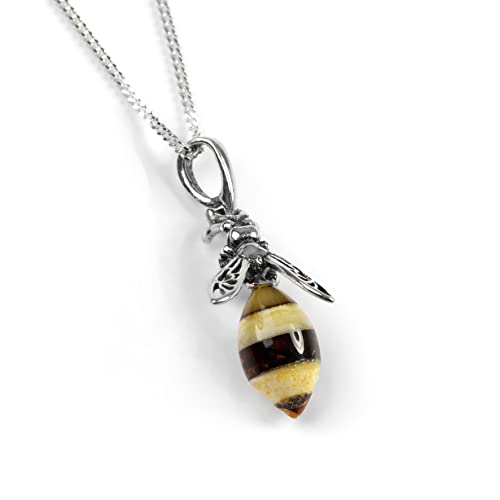HENRYKA Hornet Hummel Halskette in 925 Silber massiv Bernstein Natur Schmuck Geschenke, Silber, Bernstein von HENRYKA