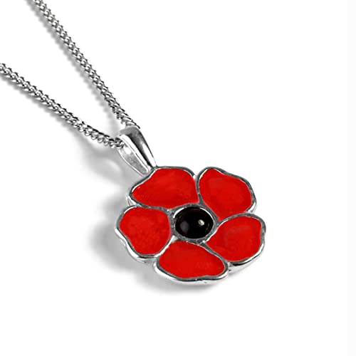 Halskette mit Anhänger Mohnblumen-Design Baltischer Bernstein silberfarben 41,9 cm von HENRYKA