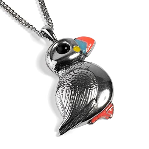 Halskette mit Papageientaucher. Material: 925er Silber und baltischer Kirschbernstein. Silberkett mit einer Länge von 41,9 cm, inklusive Geschenkbox von HENRYKA