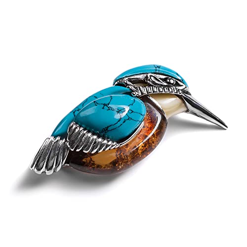 Kingfisher Brosche Vogel Silber, Türkis und Bernstein von HENRYKA