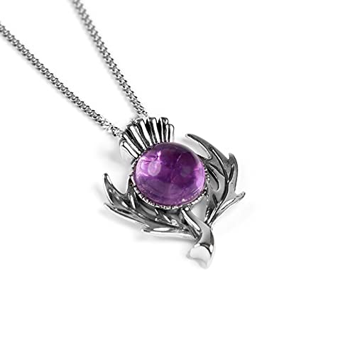 Schottische Distel Halskette Anhänger Sterling Silber Amethyst Schottischer Charm Amethyst Februar Geburtsstein Symbolische Halskette Blume Halskette, Silber Amethyst, Amethyst von HENRYKA