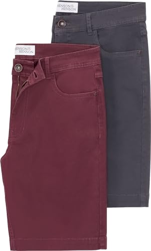 HENSON & HENSON Kurze Hosen Herren im 2er Set, 2X Shorts Herren in Regular Fit mit Stretch, Bermuda Shorts Herren im 5-Pocket-Style, Bordeaux, Gr. 28 von HENSON&HENSON
