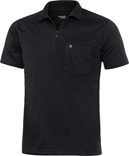 Henson & Henson Herren Poloshirt Kurzarm mit Zipper in Schwarz, sportliches Polohemd aus weichem Jersey, Kurzarm-Polo in gerader Schnittform, Gr. 48-60 von HENSON&HENSON