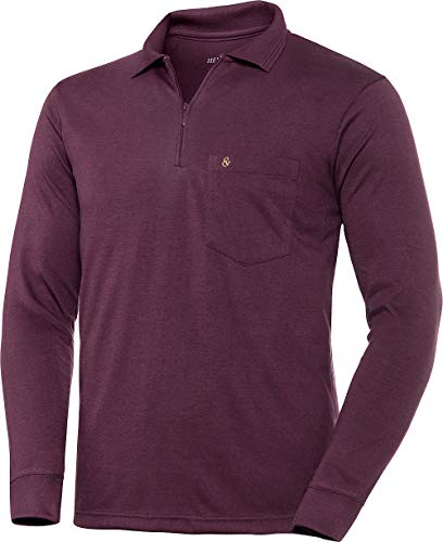 Henson & Henson Herren Poloshirt Langarm in Bordeaux mit Zipper, Langarm-Polo aus feinstem Jersey-Gewebe, klassisches Polohemd im Regular-Fit Schnitt, Gr. 48-60 von HENSON&HENSON