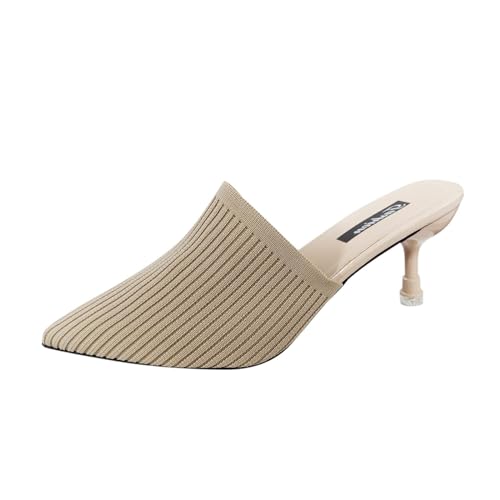 HENXUE Damen Pantoletten Mit Kitten-Absatz, Sandale, Pantoletten Mit Absatz, Geschlossene, Spitze Zehenpartie, Atmungsaktive, Rückenfreie Sandalen Aus Netzstoff, Slip-On-Schuhe,001,35 von HENXUE