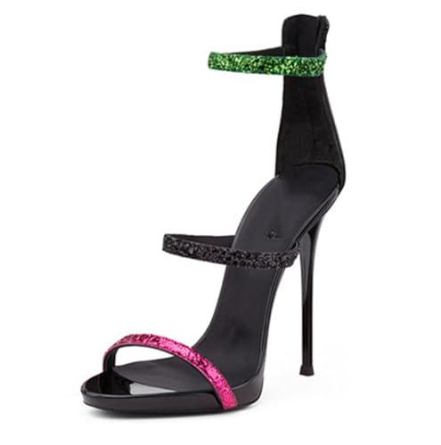 HENXUE Damen-Sandalen, High Heels, Stilettos, Offene Zehen, Knöchelriemen, Sexy, Bequeme Abendschuhe, Hochzeit, Brautpumps, Sandalen, 12 Cm,002,36 von HENXUE