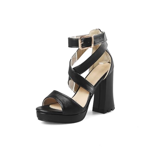 HENXUE Damen-Sandalen, Klobige Damen-High-Heels, Knöchelriemen-Sandalen, Damen-Sandalen Mit Blockabsatz,003,34 von HENXUE