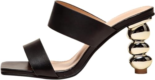 HENXUE Damen-Sandalen Mit Blockabsatz, High Heels Für Damen, Quadratische Offene Zehenschuhe, Absätze, Peep-Toe-Slip-On-Pantoletten Mit Absatz,004,36 von HENXUE