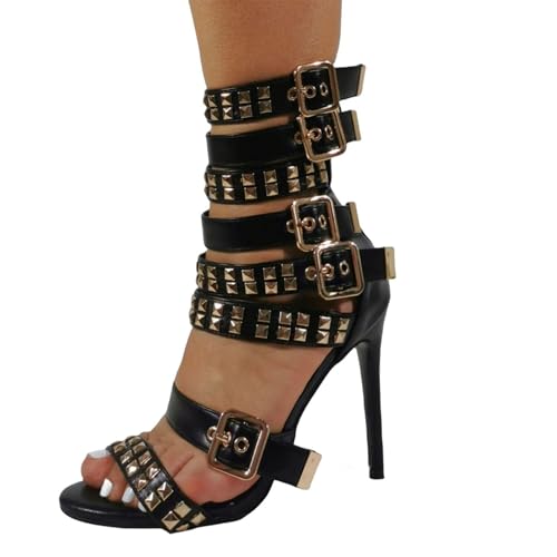 HENXUE High Heels Unisex Herren Damen Sexy Stilettos Open Toe Nieten Sandalen Bootie Back Zipper Fashion Party Schuhe,002,42 von HENXUE