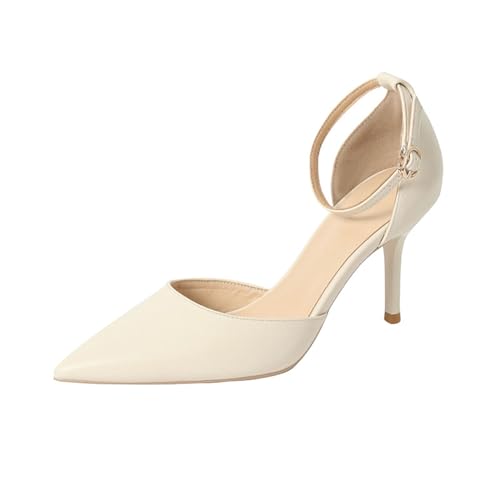 HENXUE Hohe Pumps Für Damen, Elegante Büro-Arbeitsschuhe, Spitze Zehenpartie, Party, Abschlussball, Hochzeit, Brautschuhe, Anlass, Knöchelriemen, Absatz, Damen-Stiletto-Absatz,001,42 von HENXUE