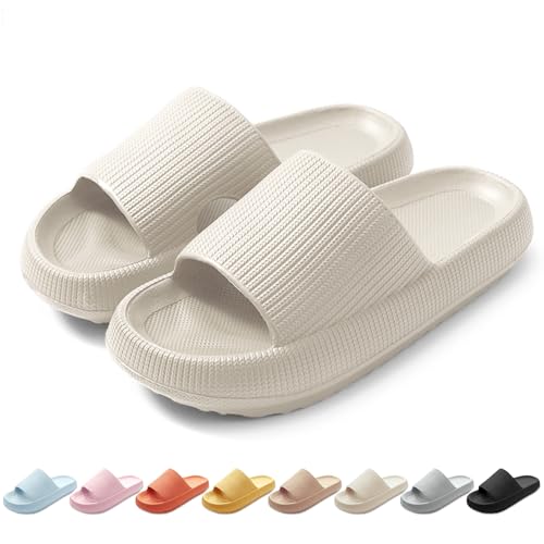 HEOAARG Badelatschen Herren Damen Original Badeschuhe Wolke Badeschlappen Rutschfest Schlappen Wolkenschuhe Weich Cozislides Slippers Flip Flops Innen & Außen，Beige，36-37 EU von HEOAARG