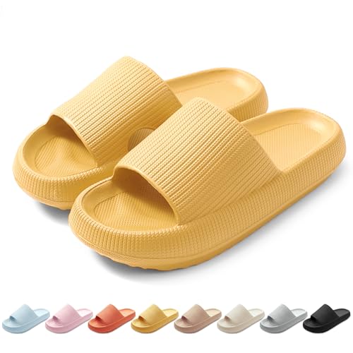 HEOAARG Badelatschen Herren Damen Original Badeschuhe Wolke Badeschlappen Rutschfest Schlappen Wolkenschuhe Weich Cozislides Slippers Flip Flops Innen & Außen，Gelb，44-45 EU von HEOAARG