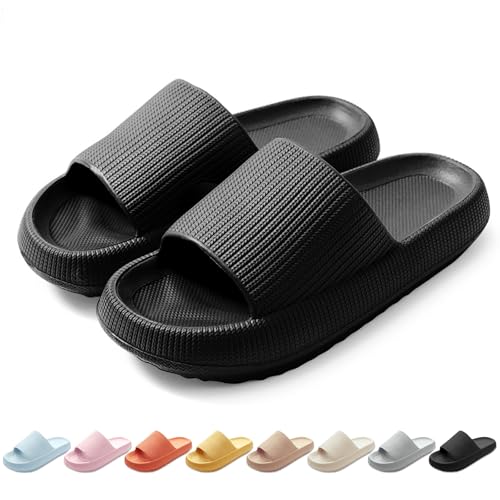 HEOAARG Badelatschen Herren Damen Original Badeschuhe Wolke Badeschlappen Rutschfest Schlappen Wolkenschuhe Weich Cozislides Slippers Flip Flops Innen & Außen，Schwarz，38-39 EU von HEOAARG