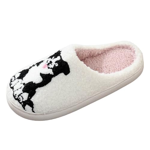 HEONSATI Halloween Hausschuhe, Niedliche Flauschige Urlaub Slipper Indoor Outdoor Weicherpantoffeln Winter Warme Pantoffeln Trendiger Lustig Print Plüsch Schuh Plus Samt Retro Plüschhausschuh von HEONSATI