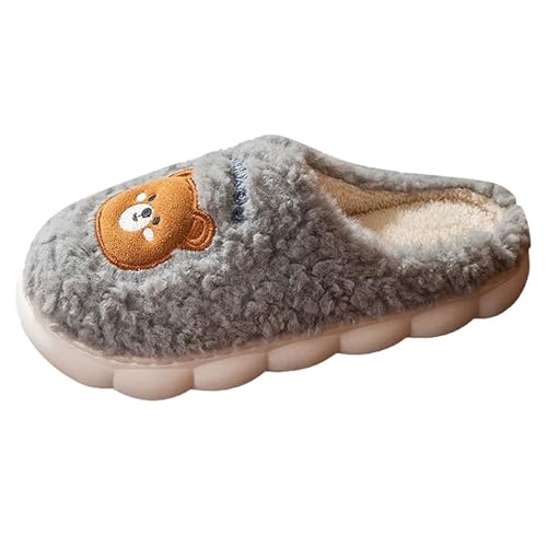HEONSATI Hausschuhe Damen, Flauschiges Kunstalpaka Urlaub Slipper Leichte rutschfeste Pantoffeln Gemütlich Weiches Pantoffeln Trendiger Memoryschaum Plüsch Schuh Plus Samt Retro Plüschhausschuh von HEONSATI