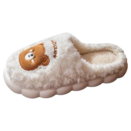 HEONSATI Hausschuhe Damen, Flauschiges Kunstalpaka Urlaub Slipper Leichte rutschfeste Pantoffeln Gemütlich Weiches Pantoffeln Trendiger Memoryschaum Plüsch Schuh Plus Samt Retro Plüschhausschuh von HEONSATI