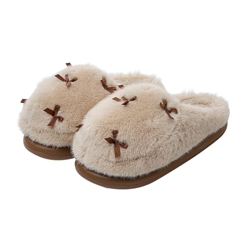 HEONSATI Hausschuhe Damen, Lustig Print Urlaub Slipper Leichte rutschfeste Pantoffeln Flauschiges Kunstalpaka Pantoffeln Trendiger Memoryschaum Plüsch Schuh Indoor Outdoor Weicherpantoffeln von HEONSATI