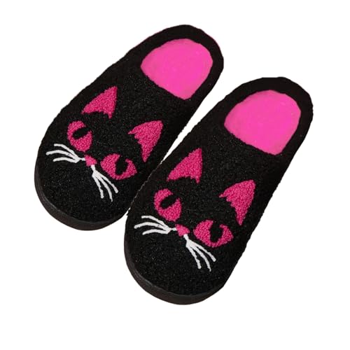 HEONSATI Hausschuhe Damen, Niedliche Flauschige Pantoffeln Trendiger Indoor Outdoor Weicherpantoffeln Lustig Print Plüsch Schuh Flauschiges Kunstalpaka Urlaub Slipper Plus Samt Retro Plüschhausschuh von HEONSATI