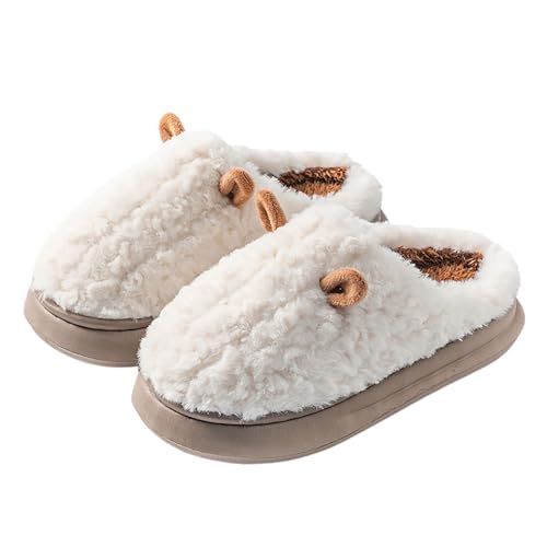 HEONSATI Hausschuhe Damen Winter, Gemütlich Weiches Urlaub Slipper Leichte rutschfeste Pantoffeln Niedliche Flauschige Pantoffeln Trendiger Lustig Print Plüsch Schuh Plus Samt Retro Plüschhausschuh von HEONSATI