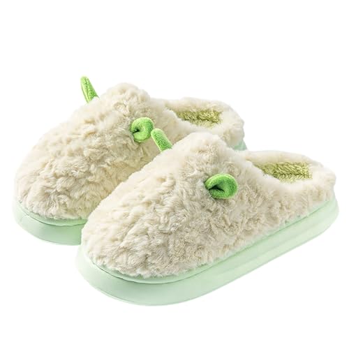 HEONSATI Hausschuhe Damen Winter, Gemütlich Weiches Urlaub Slipper Leichte rutschfeste Pantoffeln Niedliche Flauschige Pantoffeln Trendiger Lustig Print Plüsch Schuh Plus Samt Retro Plüschhausschuh von HEONSATI
