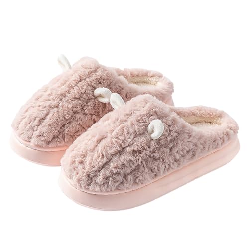 HEONSATI Hausschuhe Damen Winter, Gemütlich Weiches Urlaub Slipper Leichte rutschfeste Pantoffeln Niedliche Flauschige Pantoffeln Trendiger Lustig Print Plüsch Schuh Plus Samt Retro Plüschhausschuh von HEONSATI