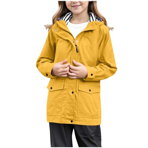 HEONSATI Regenjacke Mädchen, Softshelljacke Mit Kapuze Sportjacke Leichte Gefütterte Jacken Preppy Regenmantel Mit Taschen Regenjacken von HEONSATI