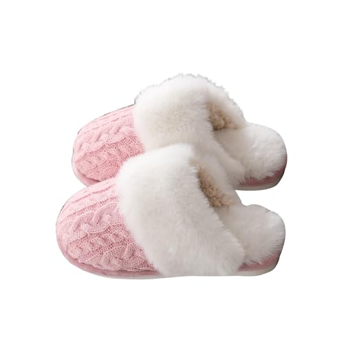 HEONSATI Scuff Hausschuhe Damen, Memoryschaum Urlaub Slipper Leichte rutschfeste Pantoffeln Gemütlich Weiches Plüsch Schuh Flauschiges Kunstalpaka Pantoffeln Trendiger Plus Samt Retro Plüschhausschuh von HEONSATI
