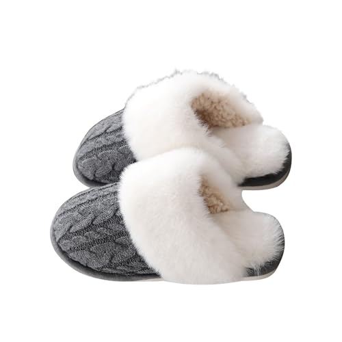 HEONSATI Scuff Hausschuhe Damen, Memoryschaum Urlaub Slipper Leichte rutschfeste Pantoffeln Gemütlich Weiches Plüsch Schuh Flauschiges Kunstalpaka Pantoffeln Trendiger Plus Samt Retro Plüschhausschuh von HEONSATI