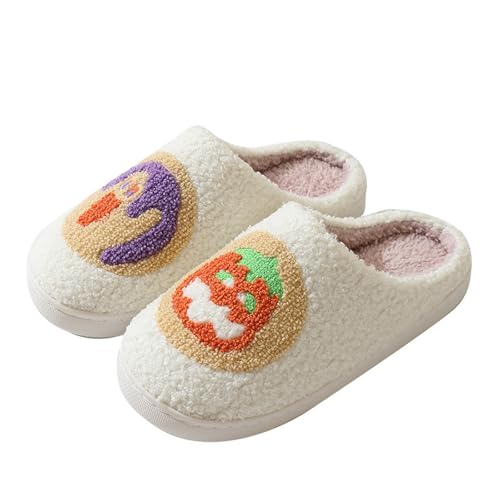 HEONSATI Scuff Hausschuhe Damen, Niedliche Flauschige Plüsch Schuh Plus Samt Retro Plüschhausschuh Lustig Print Pantoffeln Trendiger Unisex Urlaub Slipper Leichte rutschfeste Pantoffeln von HEONSATI