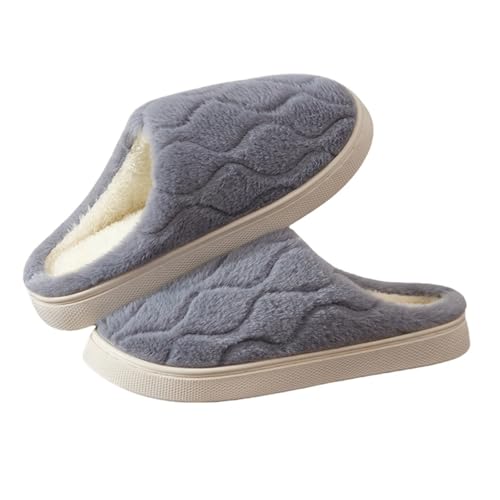 HEONSATI Scuff Hausschuhe Damen, Niedliche Flauschige Urlaub Slipper Plus Samt Retro Plüschhausschuh Unisex Plüsch Schuh Lustig Print Pantoffeln Trendiger Indoor Outdoor Weicherpantoffeln von HEONSATI