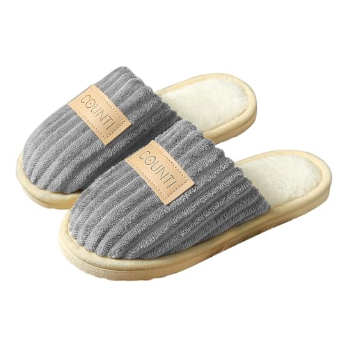 HEONSATI Scuff Hausschuhe Damen, Unisex Pantoffeln Trendiger Plus Samt Retro Plüschhausschuh Flauschiges Kunstalpaka Urlaub Slipper Lustig Print Plüsch Schuh Indoor Outdoor Weicherpantoffeln von HEONSATI
