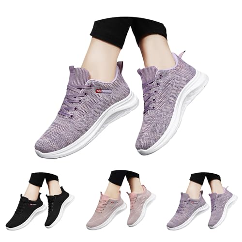 Neue Damen-Sportschuhe, Einfarbig Flache Walkingschuhe Modische Vielseitige Damenschuhe Bequeme und Leichte Freizeitschuhe Rutschfest Atmungsaktive Meshschuhe Weich Turnschuhe Für Gehen Laufen Joggen von HEONSATI