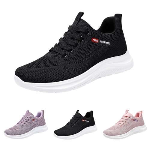 Neue Damen-Sportschuhe, Einfarbig Flache Walkingschuhe Modische Vielseitige Damenschuhe Bequeme und Leichte Freizeitschuhe Rutschfest Atmungsaktive Meshschuhe Weich Turnschuhe Für Gehen Laufen Joggen von HEONSATI