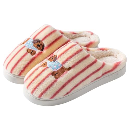 Scuff Hausschuhe Damen, Lustig Print Urlaub Slipper Leichte Rutschfeste Pantoffeln Flauschiges Kunstalpaka Plüsch Schuh Niedliche Flauschige Pantoffeln Trendiger Plus Samt Retro Plüschhausschuh von HEONSATI