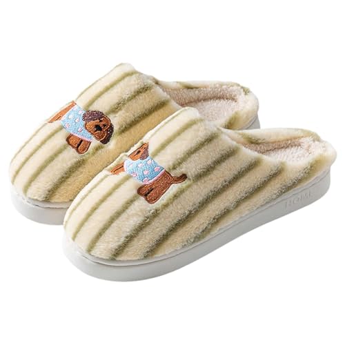 Scuff Hausschuhe Damen, Lustig Print Urlaub Slipper Leichte Rutschfeste Pantoffeln Flauschiges Kunstalpaka Plüsch Schuh Niedliche Flauschige Pantoffeln Trendiger Plus Samt Retro Plüschhausschuh von HEONSATI