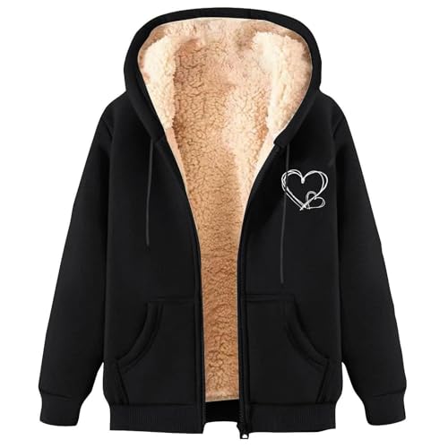 Sweatjacke Damen Baumwolle Kapuzenjacke Warme Drucken Plüschjacke Fleecejacke Outdoorjacke Winter Kapuzenpullover Mit Reißverschluss Mode Lässig Übergangsjacke Plüschjacke Softshellmantel Mit Taschen von HEONSATI